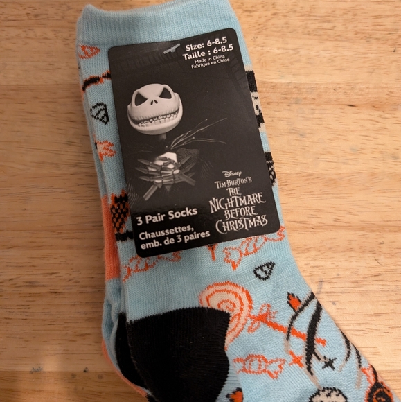 3 Pair of Socks Tim Burton Nightmare before Christmas Size 6 -8.5 Boys kids sock - Picture 2 of 3